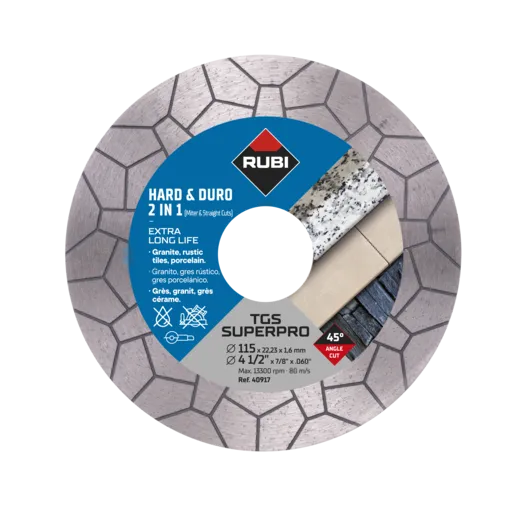 Disque de coupe diamanté RUBI TGS SUPERPRO - Pour la coupe à sec et le polissage (115 mm) 45° 