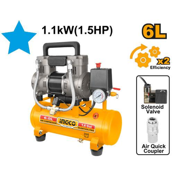 Compresseur silencieux INGCO 6 litres