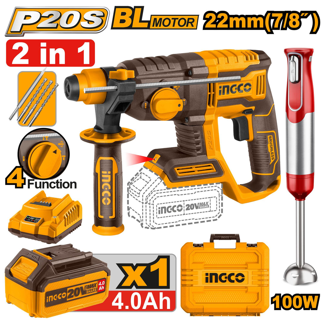 باك INGCO الاحترافي BRUSHLESS (ديكاجور + خلاط يدوي DK) 20V