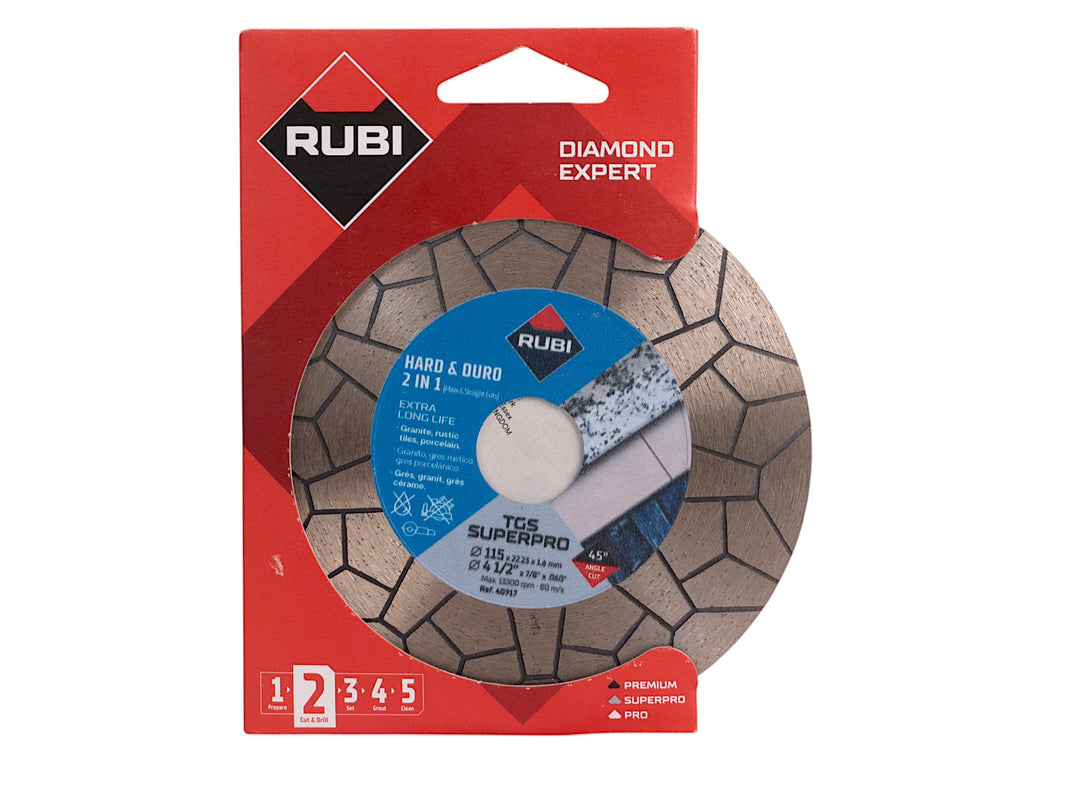 Disque de coupe diamanté RUBI TGS SUPERPRO - Pour la coupe à sec et le polissage (115 mm) 45° 