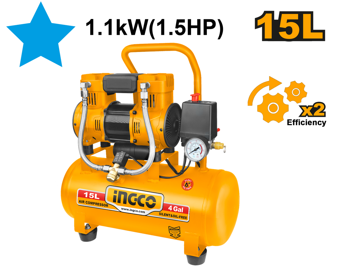 Compresseur silencieux INGCO 15 litres (1100 W)