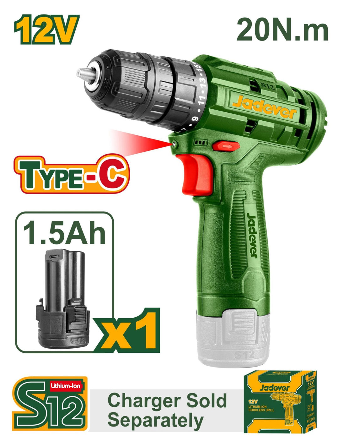 دريل/فيسوس بطارية 12V Jadever JDCDS510