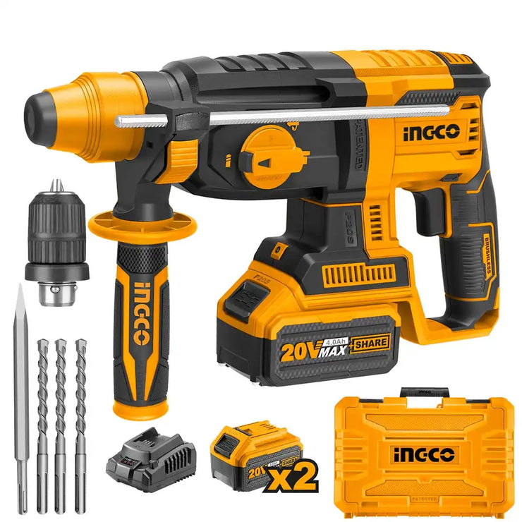 مثقاب مطرقة لاسلكي احترافي – INGCO CRHLI20208 (2.0 J / 20 V – Brushless)