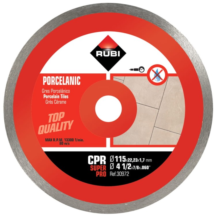 Disque de découpe diamanté RUBI CPR SUPERPRO - Pour la découpe à sec de la porcelaine (115 mm)