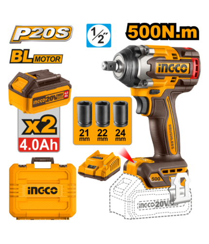 Boulonneuse à Choc Sans Fil 20V Brushless INGCO CIWLI2050 (500 Nm) - Batterie 4.0 Ah