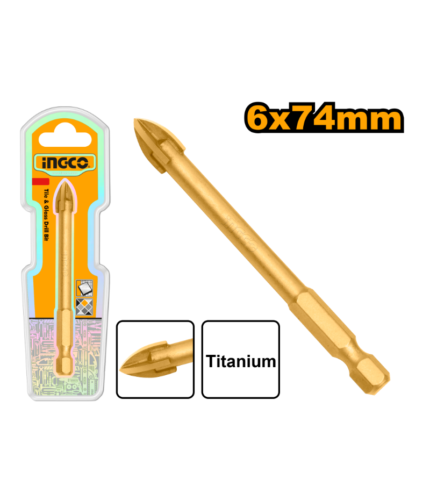 Foret de Perçage pour Carrelage, Verre et Marbre 6 x 74 mm INGCO DBG1130601 avec Empreinte Hexagonale 1/4"