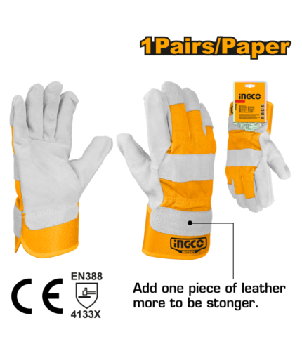 Gants de Protection de Chantier en Cuir Croûte de Veau INGCO (Taille 10.5")