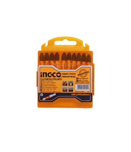 Jeu de 10 Embouts de Vissage à Choc PH2 50 mm INGCO SDBIM11PH223 en Acier S2 avec Boîte de Rangement