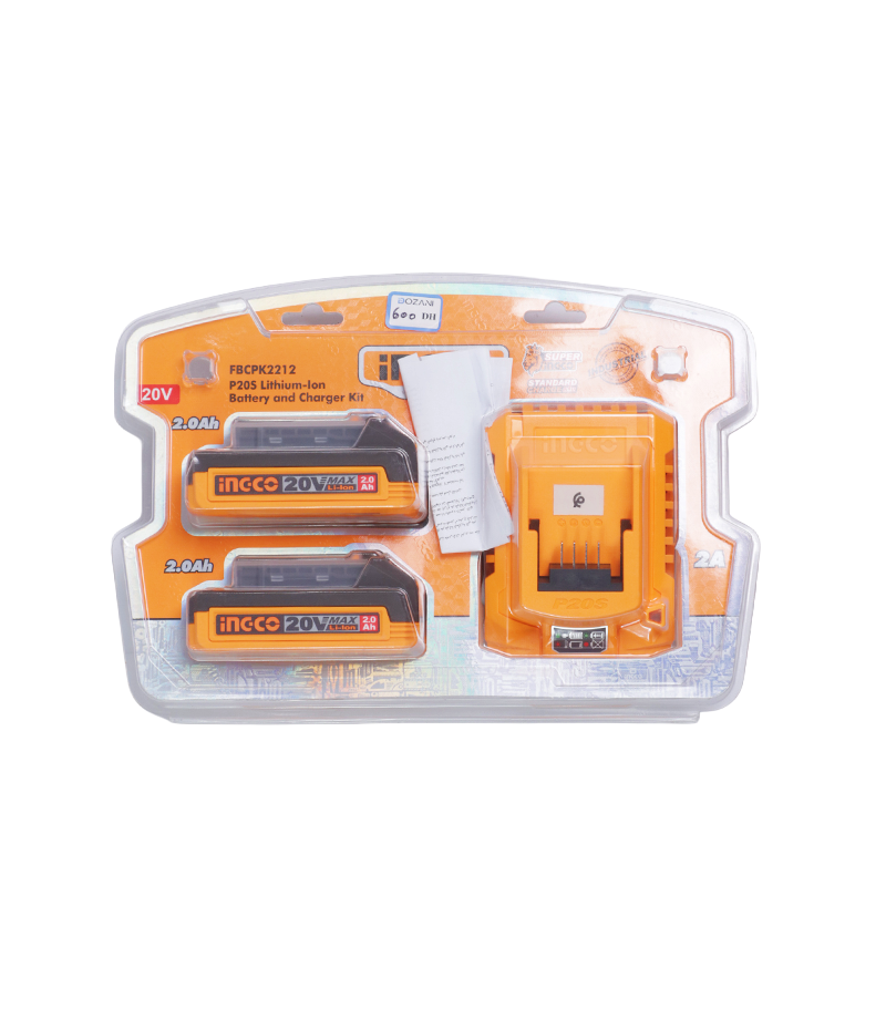 Pack Starter Kit INGCO FBCPK2212 2 Batteries 20V 2.0 Ah + Chargeur Rapide 2A (Plateforme P20S) (2) PACK 2 BATTERIES 20V 2AH + CHARGEUR RAPIDE INGCO