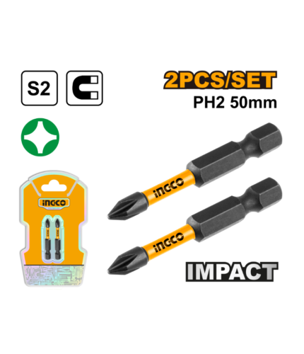 Jeu de 2 Embouts de Vissage à Choc PZ2 50 mm INGCO SDBIM71PZ250 en Acier S2