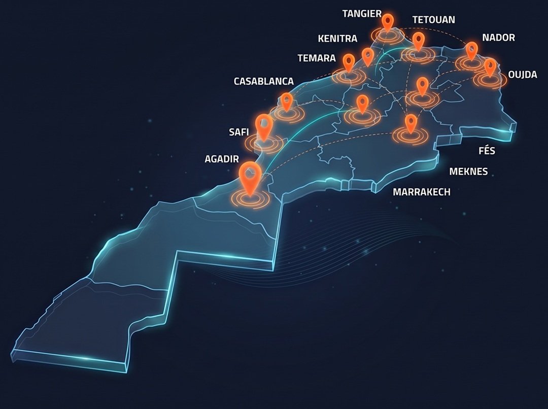 Carte des 14 magasins Dozani au Maroc